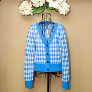 NWT J. Crew Cashmere Cropped V-neck Cardigan Sweater in Gingham size M